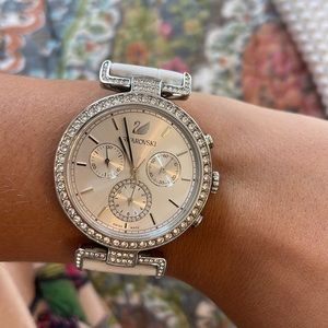 White Leather Swarovski Sparkle Watch - Swiss Made